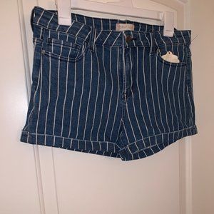 Altar'd State Medium Wash Pinstripe Denim Shorts